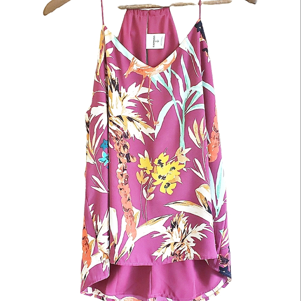 NWT Express High-Low Tropics Floral Racerback Tank Top, sz M